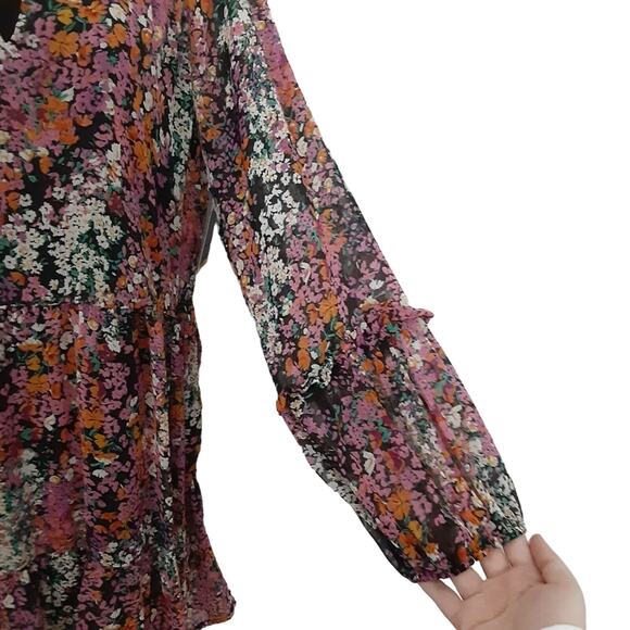 Vince Camuto Floral Tiered Babydoll Dress Fall Colors Mini Dress M Boho NWT - Picture 6 of 16